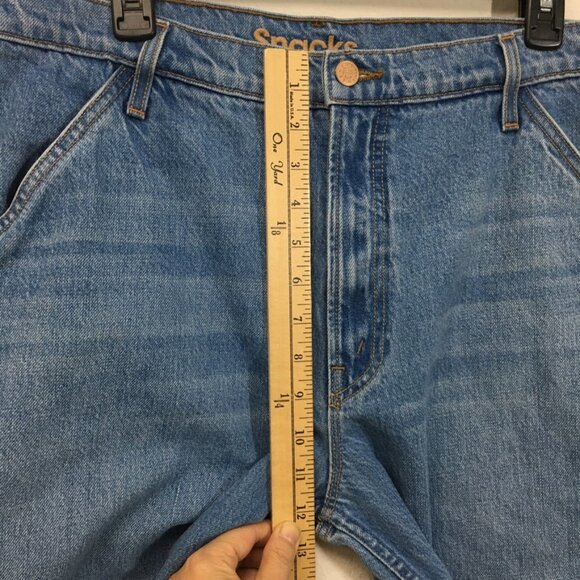 Mother Jean Womens The Fun Dip Utility Puddle Wide Leg Size 32 Cut off hem Blue - Picture 10 of 16